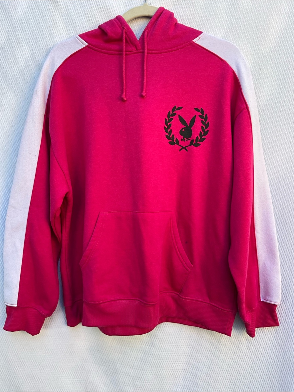 Playboy Pink White Colorblock Pullover Hoodie Laurel Wreath Bunny Logo M